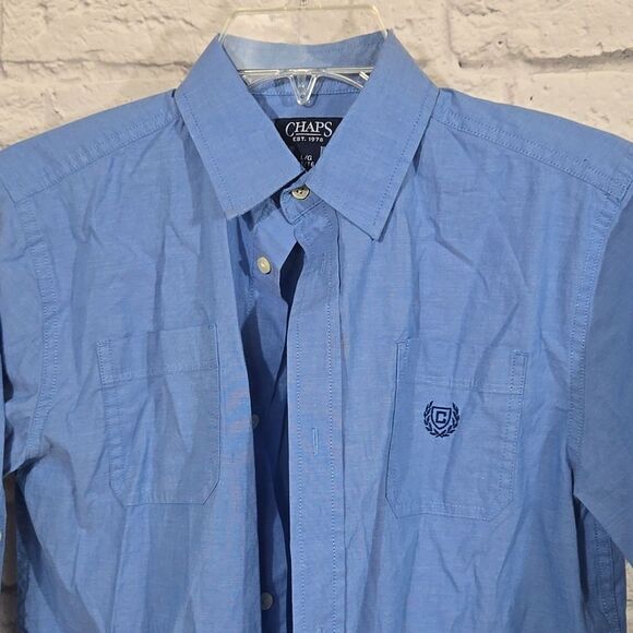 Chaps Boys 14/16 Blue Point Collar Long Sleeve Dress Shirt Formal Wedding Dressy - Picture 2 of 7